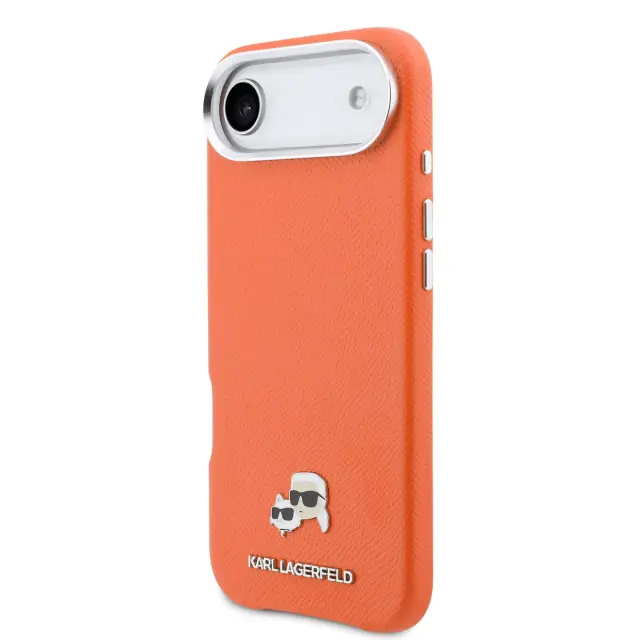 Karl Lagerfeld PU Karl and Choupette Heads Pins MagSafe Case for iPhone Air Orange 2