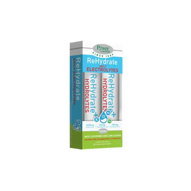 POWER HEALTH ReHydrate+ Daily Electrolytes με Γεύση Αγγούρι-Λαιμ 2X20 Αναβράζοντα Δισκία