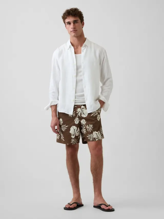 Ανδρικό Μαγιό Χαλαρής Γραμμής 6" Brown floral