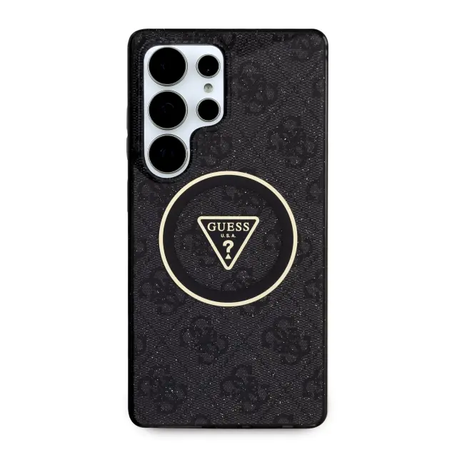 Guess IML 4G Glitter and Triangle Logo MagSafe Case for Samsung Galaxy S25 Ultra Black 3