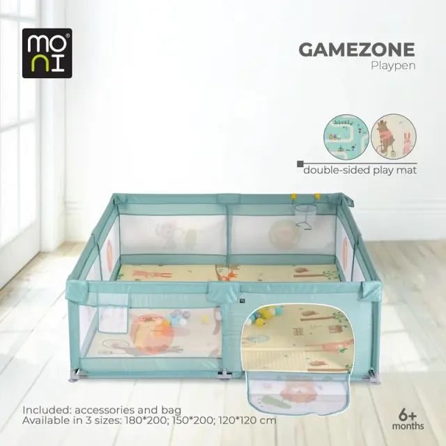 Moni GameZone Πάρκο Μωρού 120x120cm με Χαλάκι XPE και 60 Μπαλάκια Mint 2