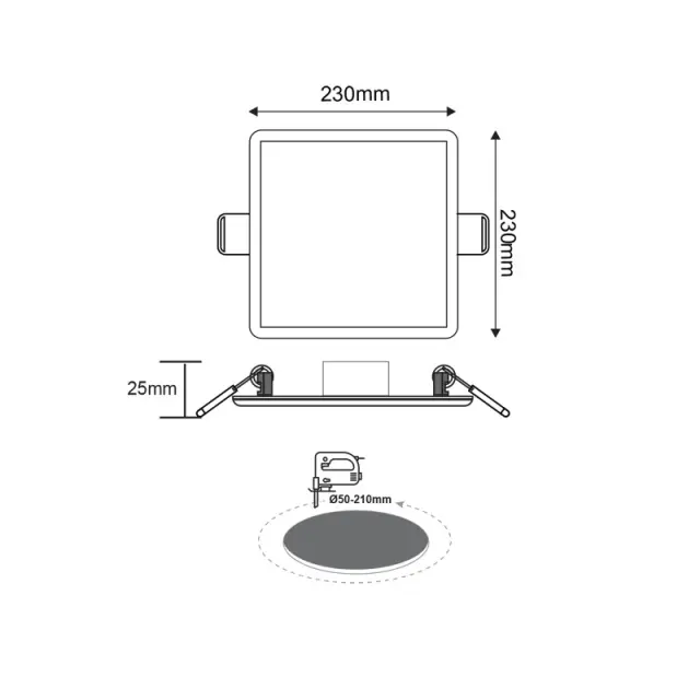 FLEXIBLE W SQUARE LED SLIM PANEL 19W 4000K 1500LM 230V AC Φ50-210 120° Ra80 / FLEXI1940SW 3
