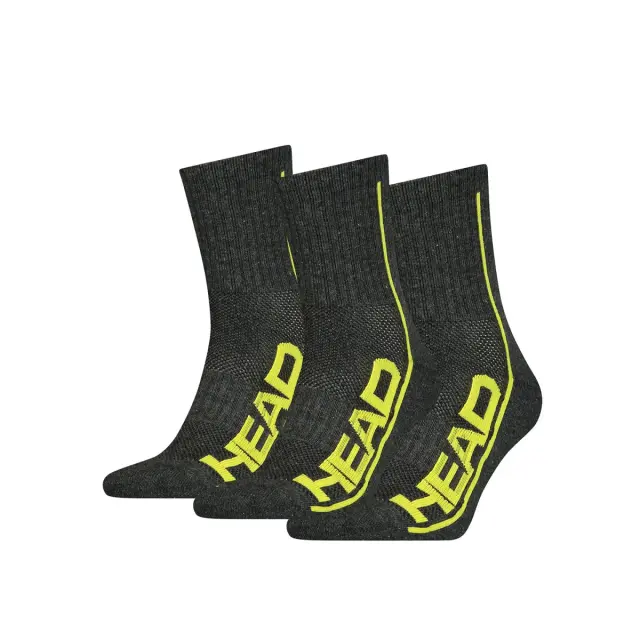 HEAD Ανδρικές Κάλτσες Performance Short Crew - 3 Ζεύγη, Χρώμα Dark Grey-Lime