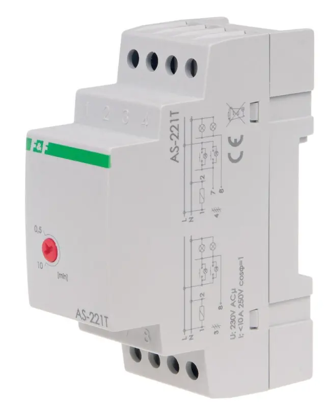 Staircase Timer AS-221T 0.5-10 min, 230 V AC, 10 A AC-1, 1×NO