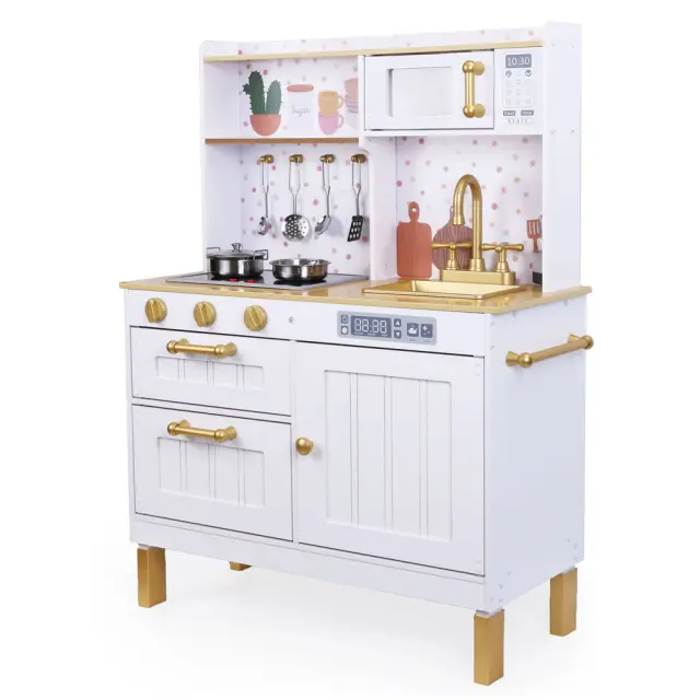 Moni Toys Ξύλινη Κουζίνα Παιχνιδιού με Φωτιζόμενες Εστίες και 7 Σκεύη 3+ Ετών