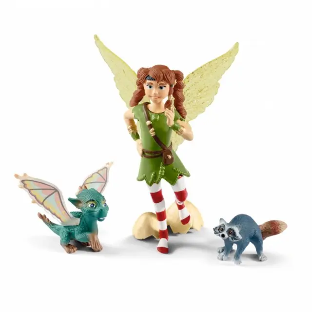 Schleich-S Παιχνίδι Μινιατούρα Bayala Ξωτικό Marween με Δράκο και Ρακούν / SC70581 (Schleich-S)