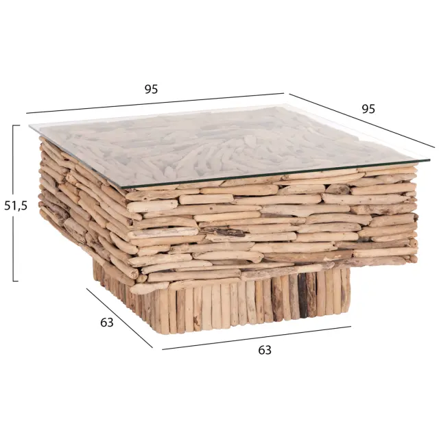 Τραπέζι σαλονιού τετράγωνο Sparrow DRIFTWOOD--γυαλί 95x95x51,5 εκ. 2