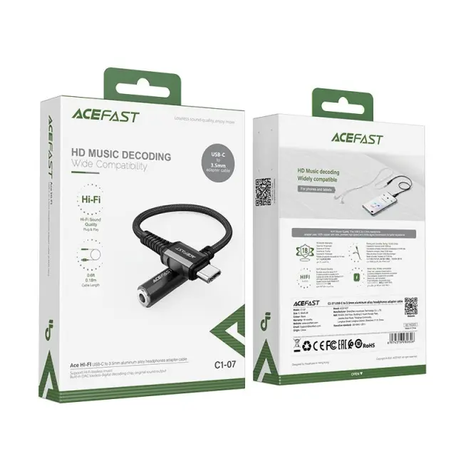 Καλώδιο Σύνδεσης Acefast C1-07 USB-C σε 3.5mm Θηλυκό Braided Μαύρο 18cm 2