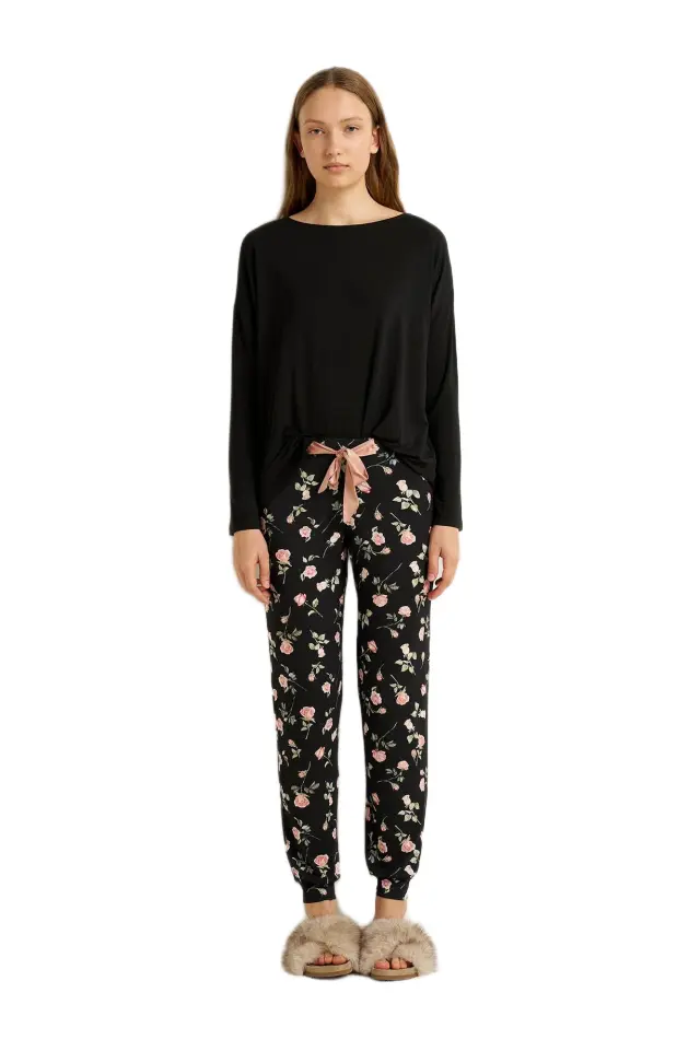 Vamp Γυναικεία Πιτζάμα Micromodal Floral Black