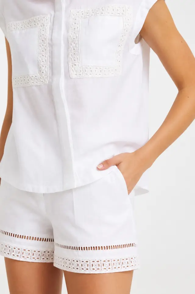 Ψηλόμεσο Σορτς με Δαντελένια Τρέσα NEMEA SHORTS - XS 3