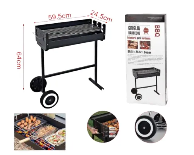 KMT Style Φορητή Ψησταριά Κάρβουνου για BBQ με Ροδάκια 59.5x24.5εκ. Μαύρη 2
