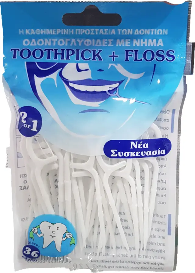 Technofarm Toothpick + Floss 2 in 1 Οδοντικό Νήμα με Λαβή σε Λευκό χρώμα 36τμχ
