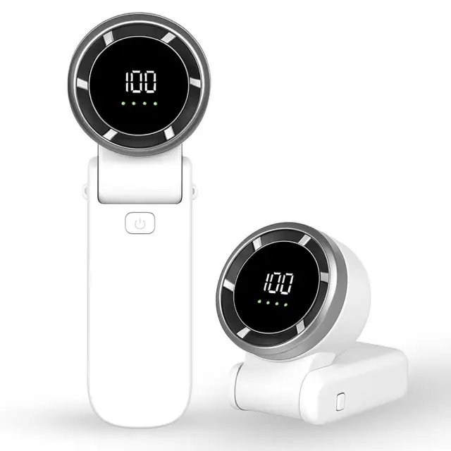 Techsuit - Premium Mini Hand Fan (A9) - with LED Digital Display, USB-C Rechargeable, 5 Wind Speeds, 5000mAh - White