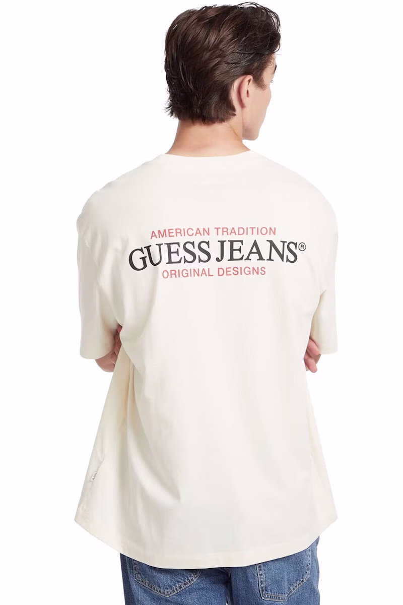 Guess Ανδρικό Μπέζ T-Shirt Με Λογότυπο Πίσω Μπεζ - L 2