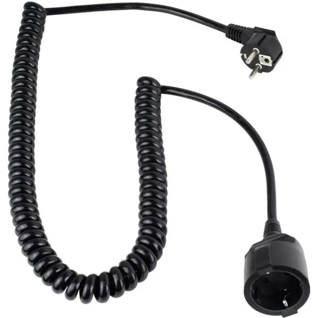 Current Cable extension 16 A Black 2.50 m Spiral cable 70410 Schwabe
