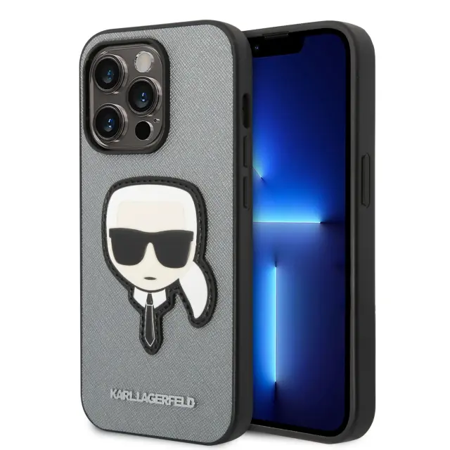Karl Lagerfeld Saffiano With Karl Head Patch Back Cover Σιλικόνης Ασημί (iPhone 14 Pro )