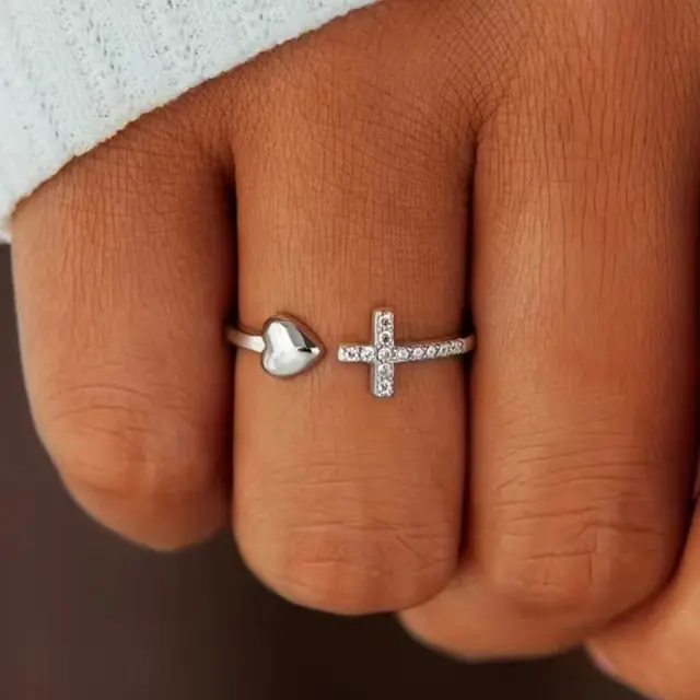 Ghetto Open Cross Heart Stainless Steel Ring 3