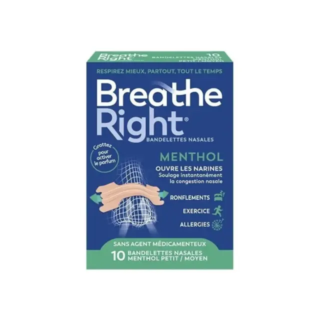 Breathe Right Menthol Medium Ρινικές Ταινίες με Μενθόλη - Μεσαίο Μεγεθος, 10τμχ
