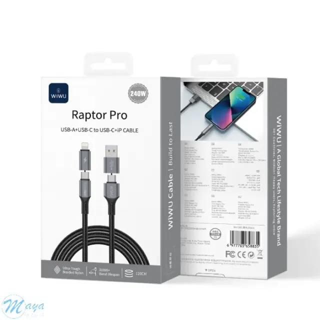 WiWU Raptor Pro Type C/USB Type A to Type C/Lightning Cable (1.2M)