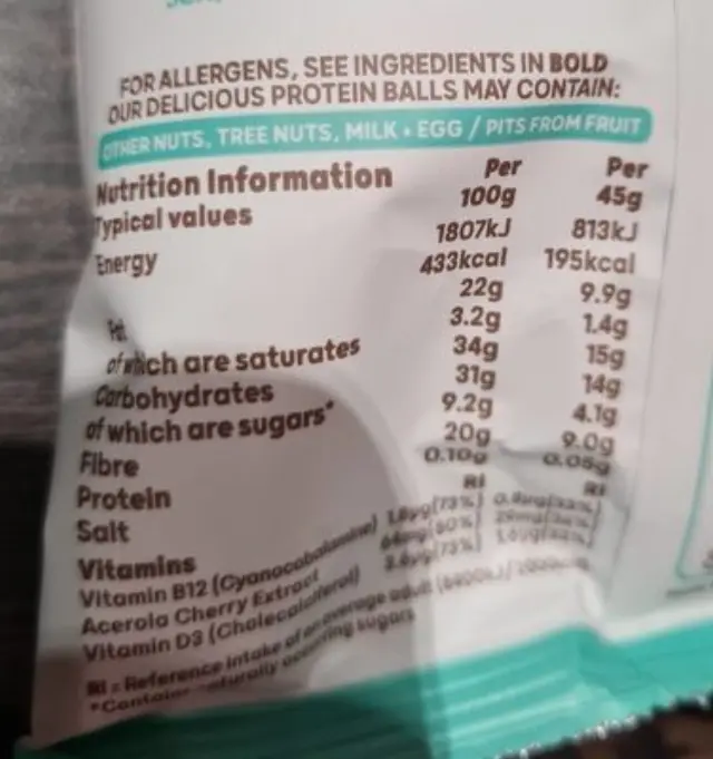 The Protein Ball Co. Plant Protein Balls Peanut Butter Vegan, Μπάλες Πρωτεΐνης με Γευση Φυστικοβούτυρο, 45gr 2