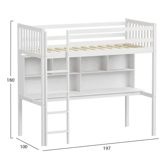 ΠΑΙΔΙΚH KOYKETA τ.MONTESSORI ΜΕ ΓΡΑΦΕΙΟ & ΒΙΒΛΙΟΘΗΚΗ FB9708.03 ΞΥΛΟ ΠΕΥΚΟΥ ΛΕΥΚΟ- 90x190εκ 3