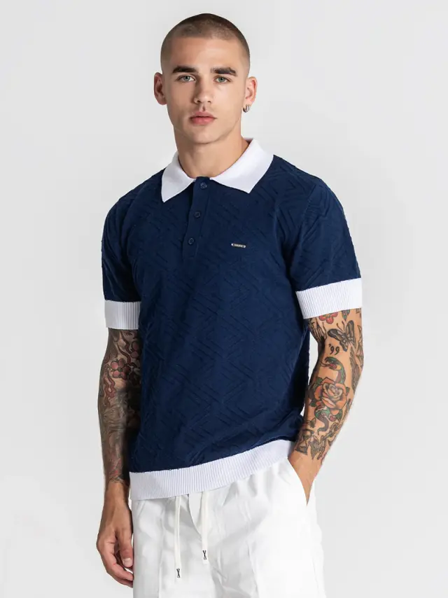 Gianni Kavanagh Ανδρικό EDGE Πλεκτό Polo Shirt – Navy Blue - L