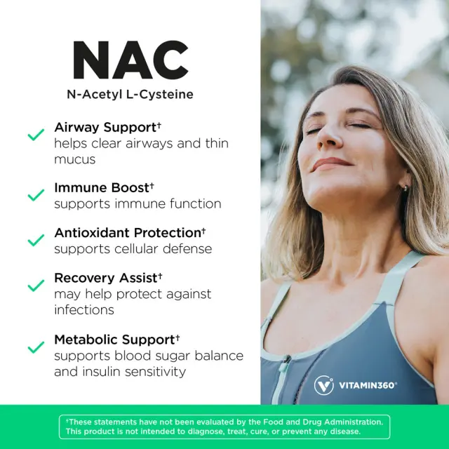 Vitamin360 NAC 600 mg - N-Acetyl L-Cysteine 60 Veg Capsules 3