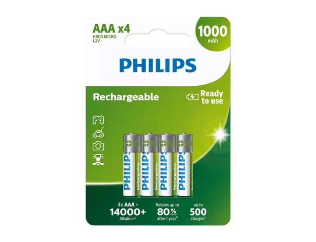 Επαναφορτιζόμενες Αλκαλικές Μπαταρίες Philips R03B4RTU10/10 - AΑΑ HRO3 Micro - 1.2V - 1000mAh - 4 τεμάχια R03B4RTU10/10 2