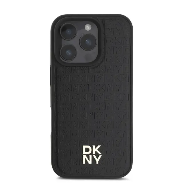 DKNY PU Leather Repeat Pattern Stack Logo MagSafe Case for iPhone 16 Pro Max Black 2