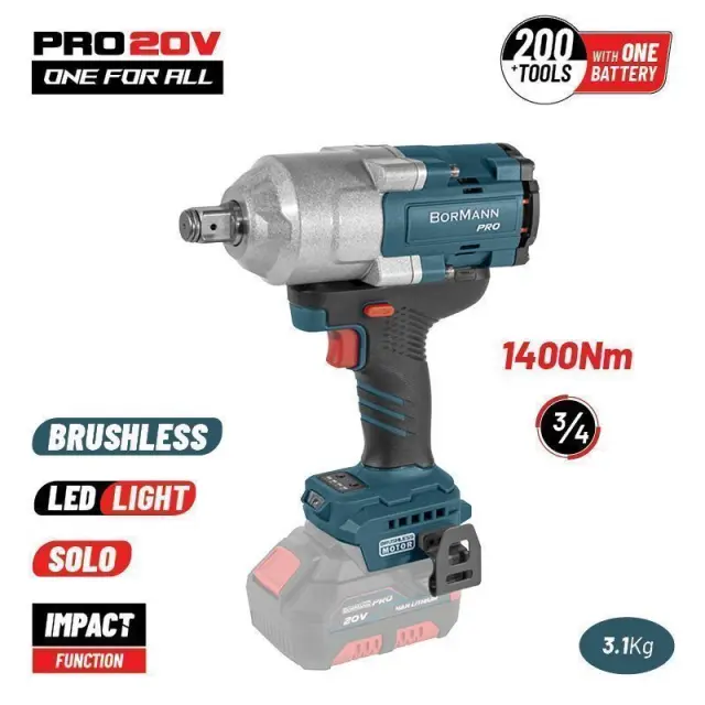 Bormann Pro BBP5390 - Μπουλονόκλειδο Brushless Mπαταρίας 20V, Li-Ion,1400Nm, 0-900/1200/1500rpm, (Χωρίς Μπαταρία + Φορτιστή) (083481)