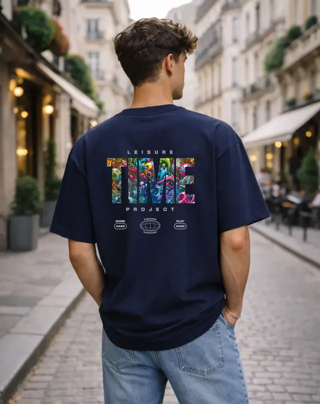 T-shirt Noshame® Oversized Navy με τύπωμα Leisure Time Project - 142668 - XXL