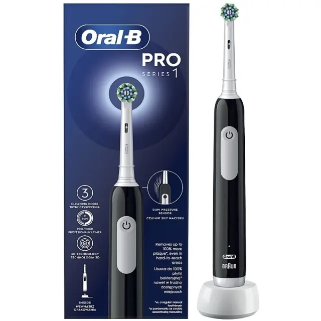 Oral-B Eπαναφορτιζόμενη Oδοντόβουρτσα Pro1 Cross Action Black Hanger