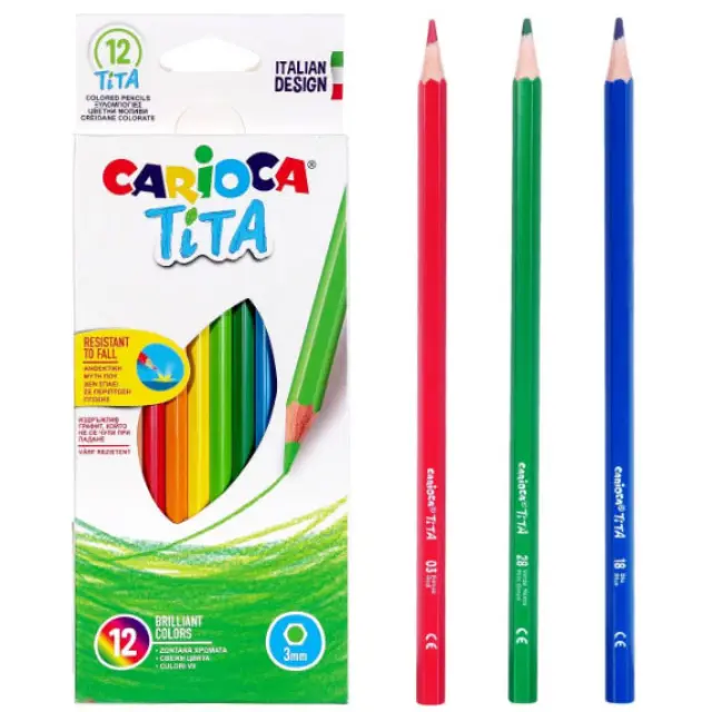 Ξυλομπογιές CARIOCA Tita 12 Χρώματα για Σχολείο & Ζωγραφική