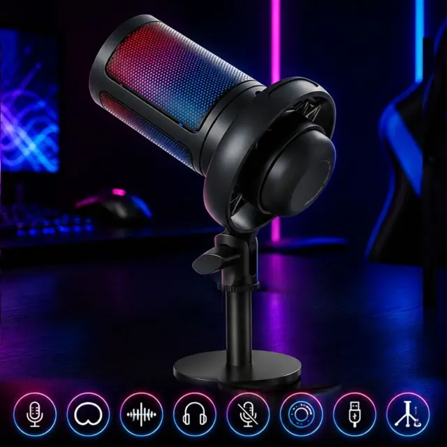 DNA GAMEMIC 1 condenser microphone USB RGB for computer gaming studio wired mic holder desktop stand pop filter set 3