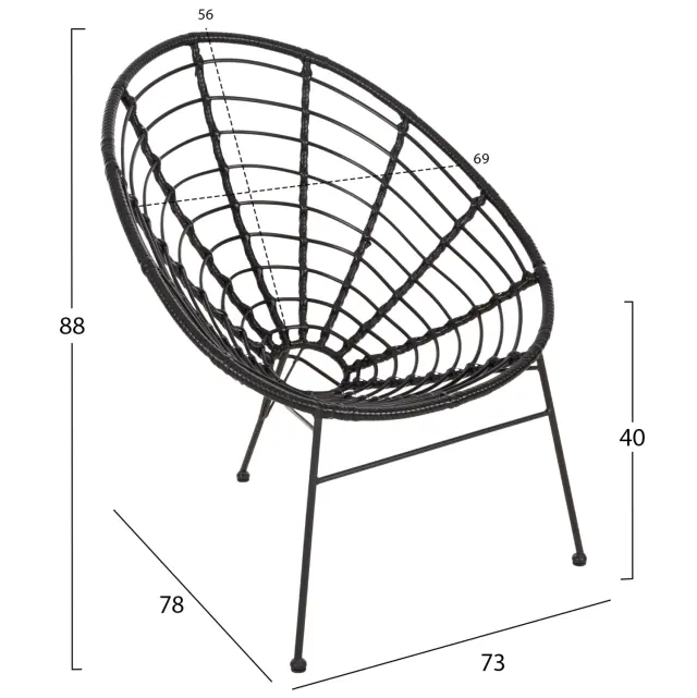 ΠΟΛΥΘΡΟΝΑ ΤΥΠΟΥ ΦΩΛΙΑ ΜΕΤΑΛΛΙΚΗ FB95458.12 ΜΕ WICKER-ΜΑΥΡΟ 73x78x88Υεκ. 2