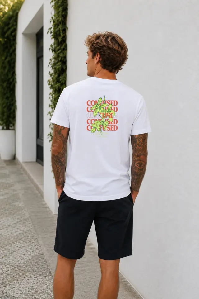 T-shirt Noshame® Λευκό με τύπωμα Confused - 3026081 - XXL