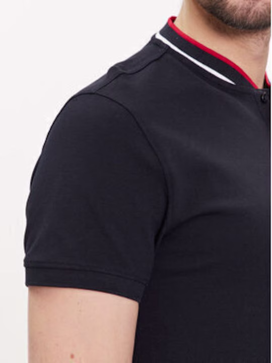 Tommy Hilfiger Ανδρικό Σκούρο Μπλε T-shirt με κόκκινο άσπρο μάο γιακά Μπλε Σκούρο 2