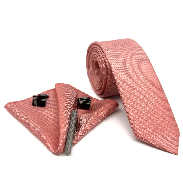 Κοραλί Coral Γραβάτα Oxford 6,5 cm με Ασορτί Μαντήλι