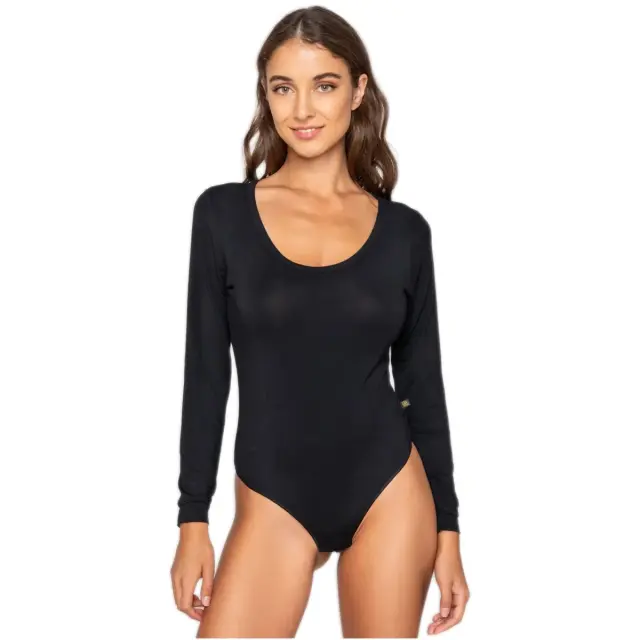 Luna Γυναικείο Κορμάκι String Μακρύ Μανίκι Micro Touch Comfort, Χρώμα Μαύρο