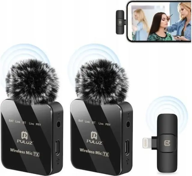 Puluz PU647B Σετ Ασύρματο Electret Μικρόφωνο Πέτου, Clip On για Κάμερα 2