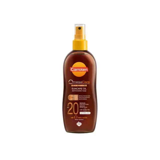 Carroten Omega Care Tan Oil Spray & Protect, Αδιάβροχο Αντηλιακό Λάδι Σώματος σε Σπρέι για Μαύρισμα SPF20 150ml