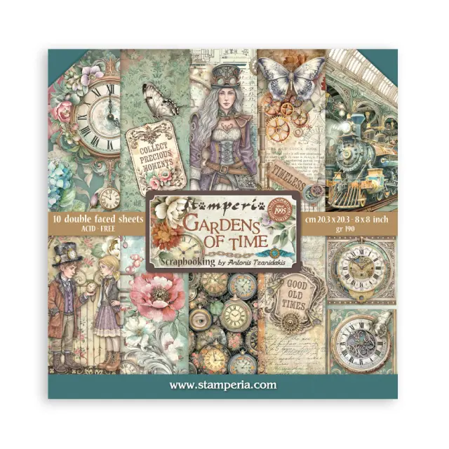 Χαρτιά scrapbooking 10τεμ, 20.3×20.3cm Stamperia, Gardens of Time