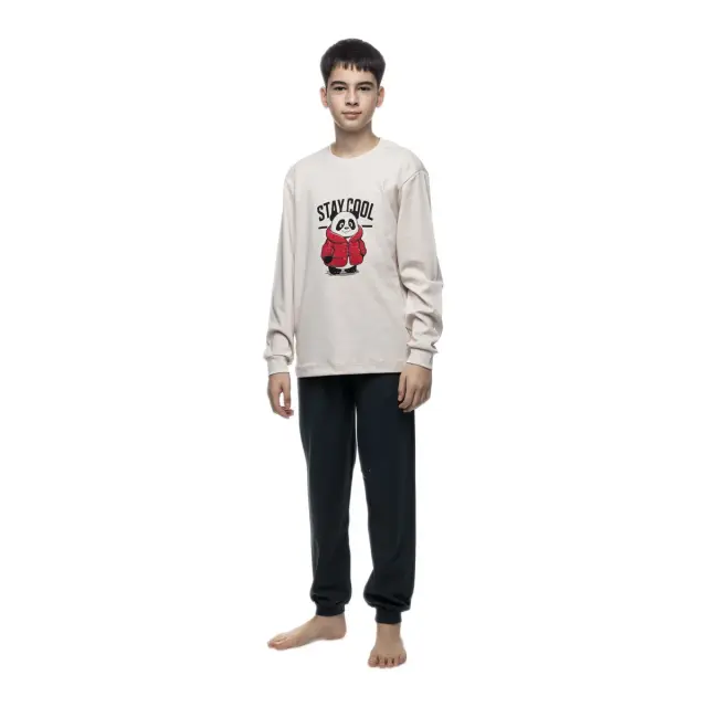 Galaxy Εφηβική Πυτζάμα Αγόρι Panda Stay Cool, Χρώμα Εκρού