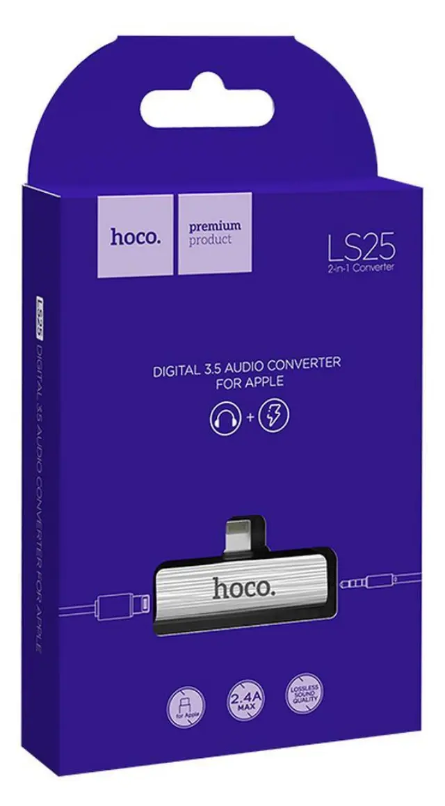 Αντάπτορας Hoco LS25 από Lightning σε 3.5mm και Lightning 2.0A Ασημί για Φόρτιση και Ήχο 2