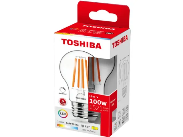 Toshiba LED Filament A60 E27 11W 2700K Dimmable (DELS-FBW401127DD11)