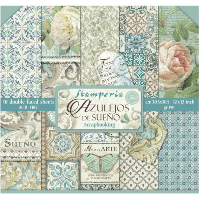 Σετ 10 Χαρτιά Scrapbooking Stamperia Διπλής Όψης - Azulejos de Sueno - 30x30cm