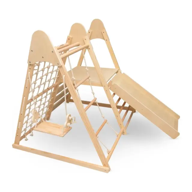 Moni Toys Little Gym Ξύλινο Γυμναστήριο Αναρρίχησης με Δίχτυ Τσουλήθρα και Κούνια 3+ Ετών 3