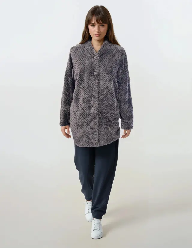 W1058 - Grey Charcoal - ROBE FLEECE WAFFLE - S