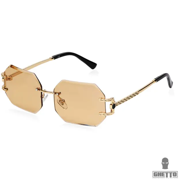 Ghetto Luxury Polygon Square Gold Frame Sunglasses For Women Champagne