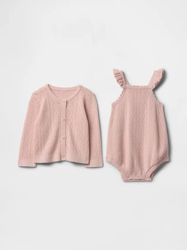 Βρεφική Ζακέτα Πουλόβερ Σύνολο Σετ Misty rose pink